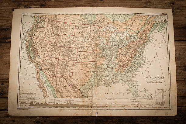 stati uniti d'america mappa illustrazione, 1871 pagina di libro antico - 1871 foto e immagini stock