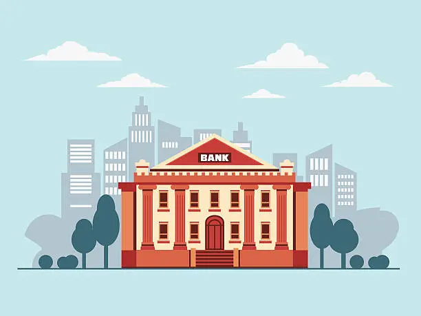 Vector illustration of Bank building in city street