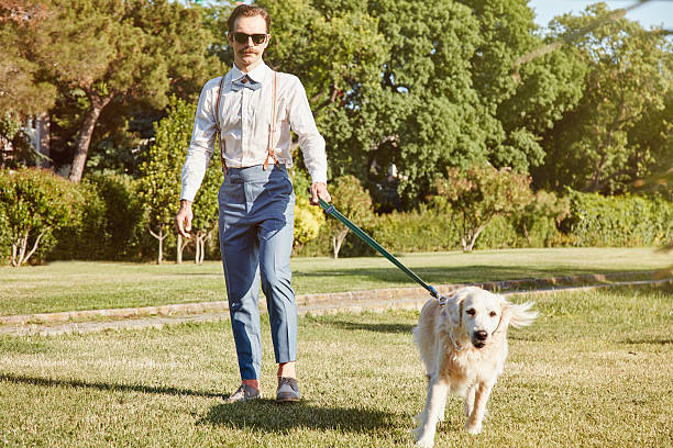 istock Young Hipster Man and Dog at Park 537645808