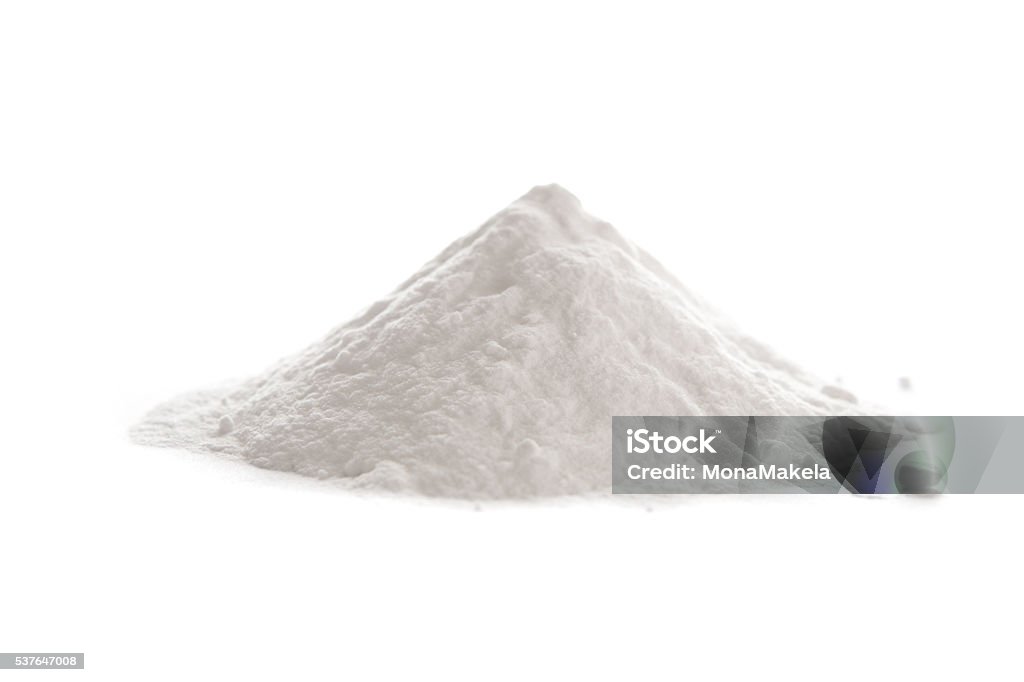 Baking soda, Sodium bicarbonate Baking soda, Sodium bicarbonate isolated on white background,  NaHCO3 Ground - Culinary Stock Photo