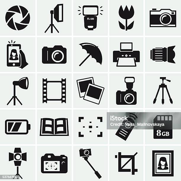 Photo Icons Vector Set Stock Illustration - Download Image Now - Icon Symbol, Photographic Print, Photography Themes