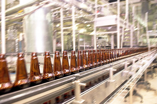 birra nastro trasportatore - bottling plant brewery industry food foto e immagini stock
