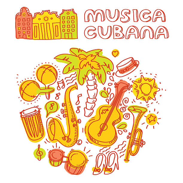 illustrazioni stock, clip art, cartoni animati e icone di tendenza di salsa icona strumenti - jazz latino