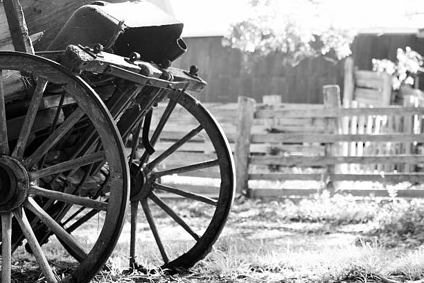 istock Old farm cart in black and white 537675791