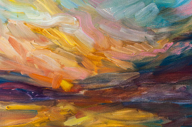 Beautiful sunset above the sea Original oil painting on canvas. Beautiful sunset above the sea sun painting stock illustrations