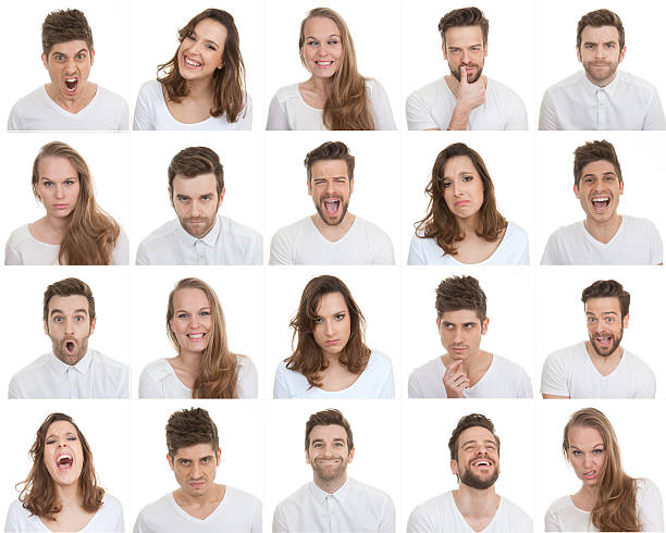 set of different male and female faces stock photo