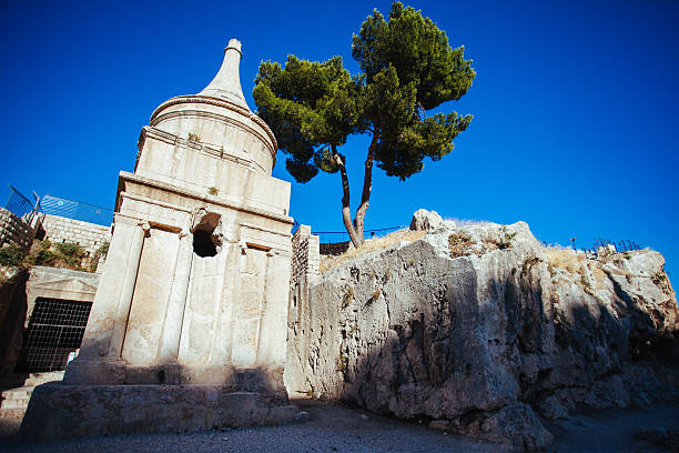 View of a very old tomb in Jerusalem on the background of clear blue sky