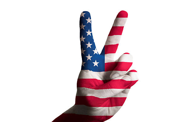 istock america national flag two finger up gesture for victory 537678409