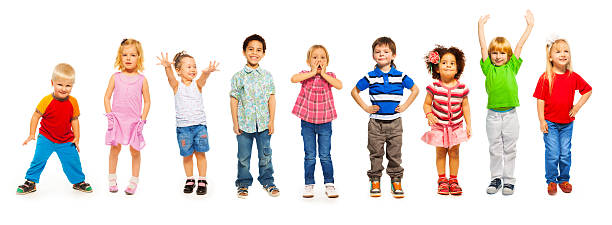 Combination of little kids standing isolated