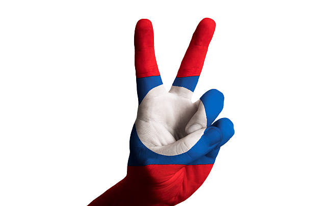 istock laos national flag two finger up gesture for victory 537678913
