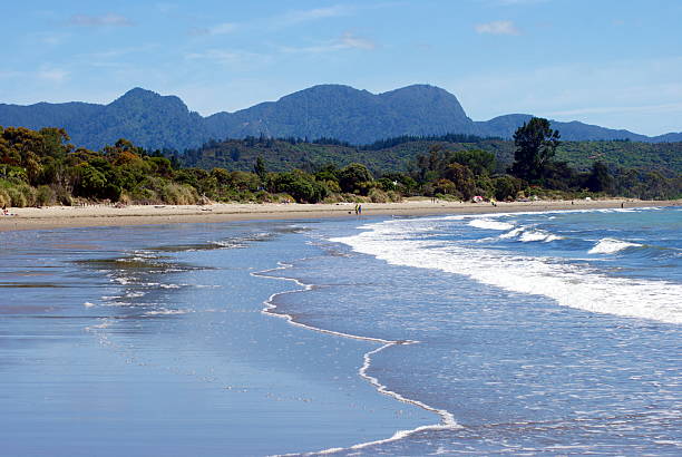 playa de parapara, takaka, bahía de oro, nueva zelanda - golden bay fotografías e imágenes de stock