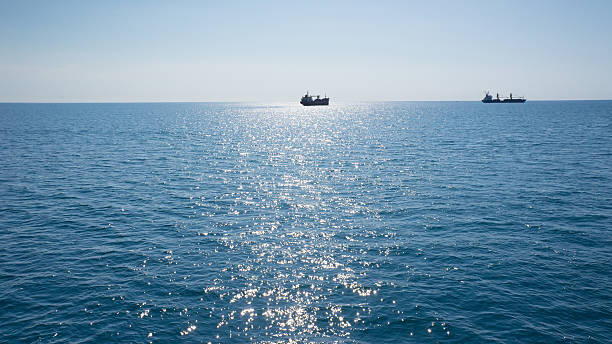 istock Blue Mediterranean Sea with two ships on horizon 537688044