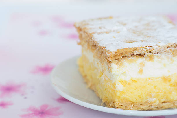 istock Close up of vanilla cream cake slice 537688648