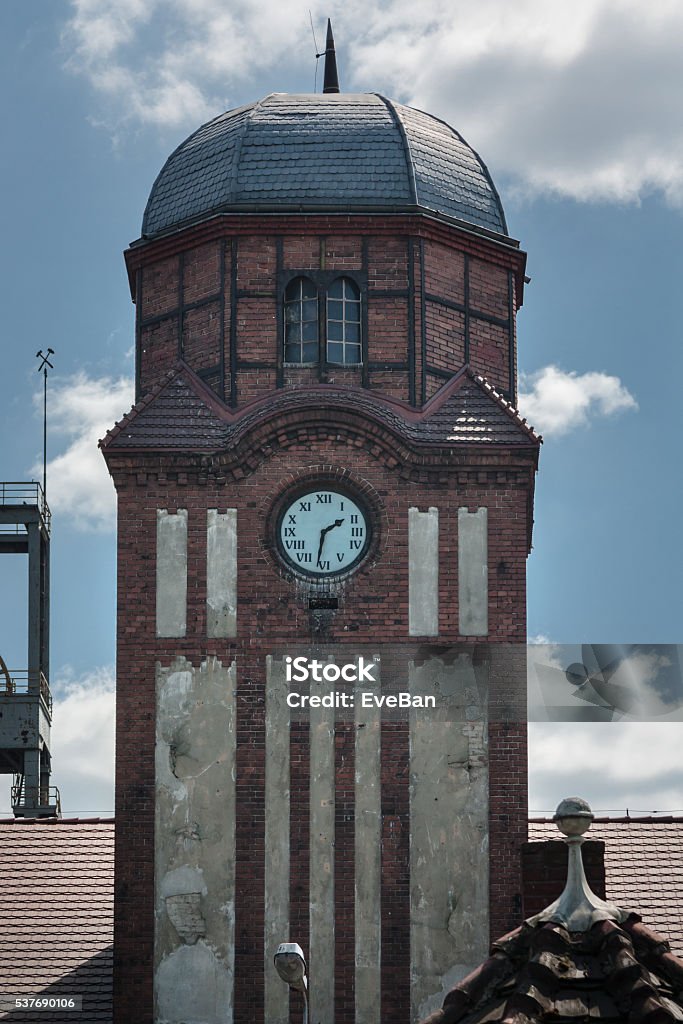 Clock Tower historic guildhall Coal Mine Bielszowice Built between 1896 -1904 by the State of Prussia, clock Tower historic guildhall Coal Mine Bielszowice in Ruda Slaska, Poland, Upper Silesia region, Architectural Dome Stock Photo