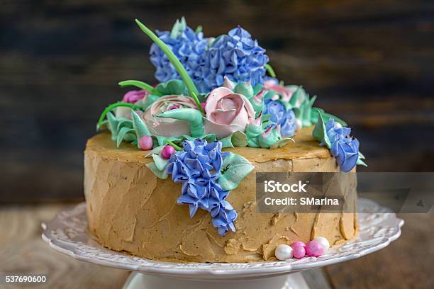 Coffee Cake With Flowers Stock Photo - Download Image Now - Anniversary, Baked, Baked Pastry Item