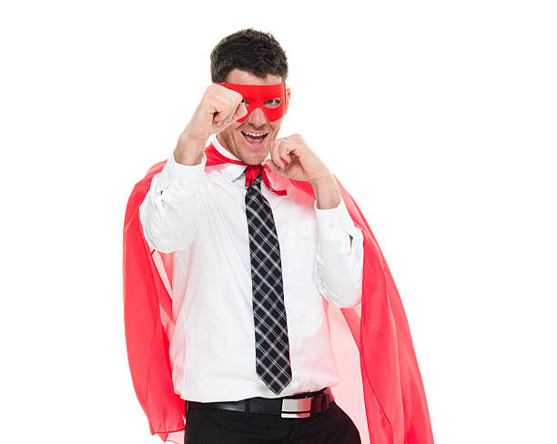 istock Cheerful superhero in fighting stance 537691596