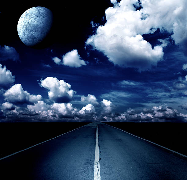 istock Night landscape with road, clouds and the moon 537692866