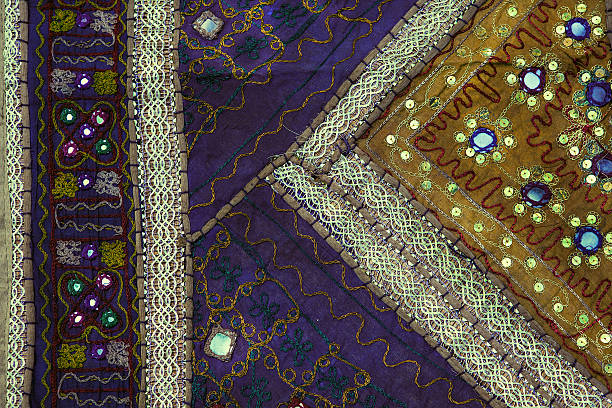 istock Fragment of colorful retro tapestry textile pattern with floral ornament 537693258