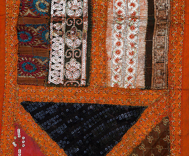 istock Fragment of colorful retro tapestry textile pattern with floral ornament 537693406