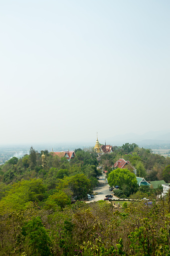 ChiangMai, Thailand. April, 05-2016: Wat Prathad Doi Saket, the traditional thai temple located at the top of the mountain.