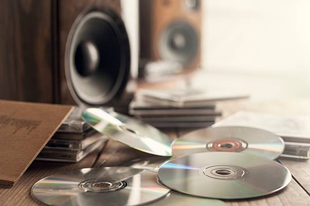 Rows of music cds with speakers