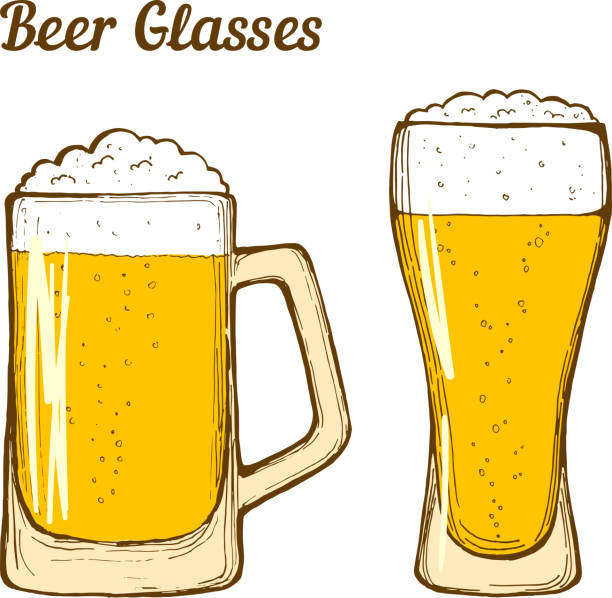 Beer glasses Two glasses of beer, hand-drawing, color. Vector. beer glass stock illustrations