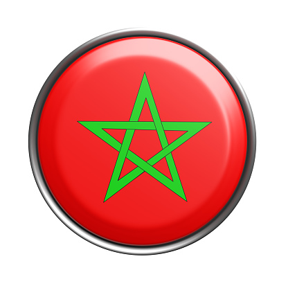 3d rendering of Morocco button with flag on white background