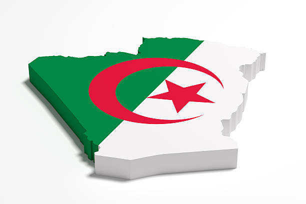 3d rendering of Algeria map and flag.