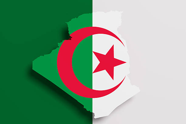 3d rendering of Algeria map and flag.