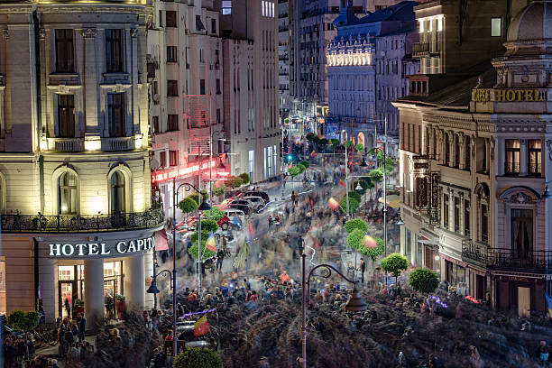 Bucharest, Romania - 05.05.2016 - Bucharest city center during the Spotlight Festival.