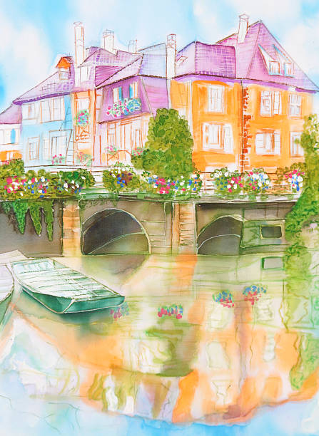 istock european city landscape, original batik painting on silk 537698205