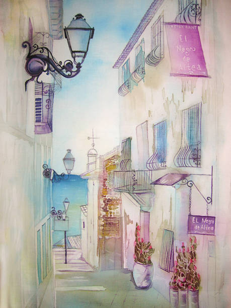 istock European old town - cityscape, original batik painting on silk 537698219