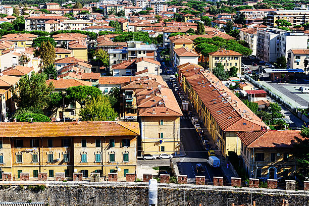 Pisa Tower and Cathedral from ancient medieval city walls.