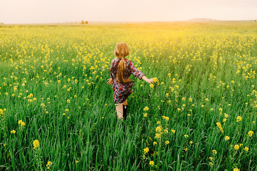 Little girl running in the field 