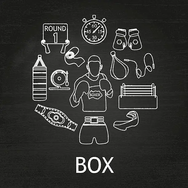 Vector illustration of Boxing white linear icons