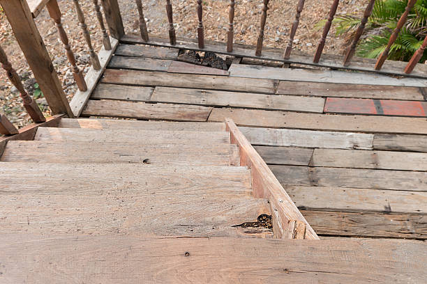 Old wooden stair top viewOld wooden stair top view