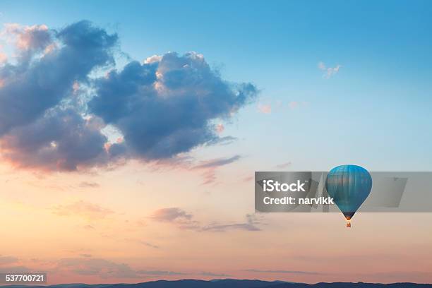 Flying Balloon On Evening Sky Stock Photo - Download Image Now - Hot Air Balloon, Sky, Cloud - Sky