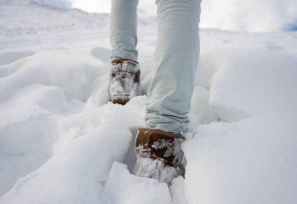 istock woman is walking in snow 537701106