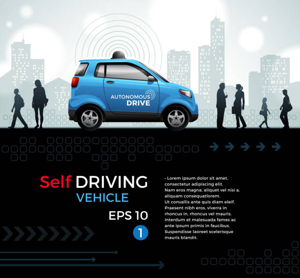Self Driving Car in the City Autonomous vehicle in urban setting. Eps 10 file. Layered and global colors used. More works like this linked below. autonomous vehicles stock illustrations