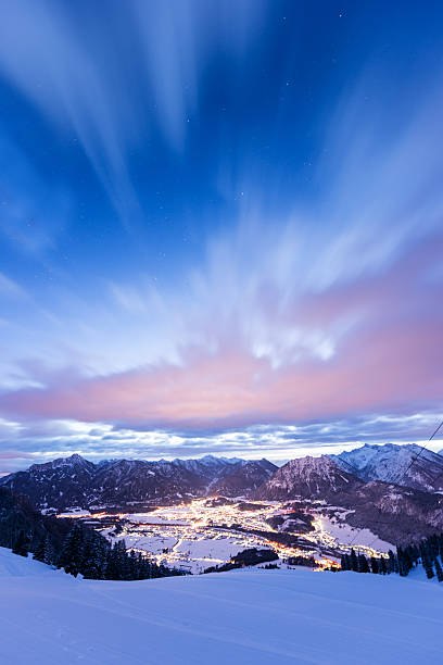 istock view to lights of valley from mountain at winter night 537702771