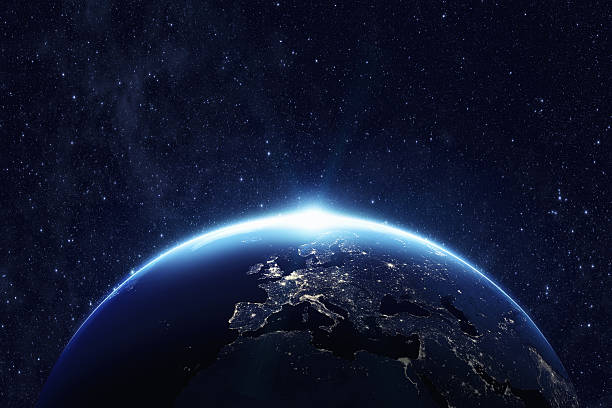 planet earth at night - tekstveld stockfoto's en -beelden