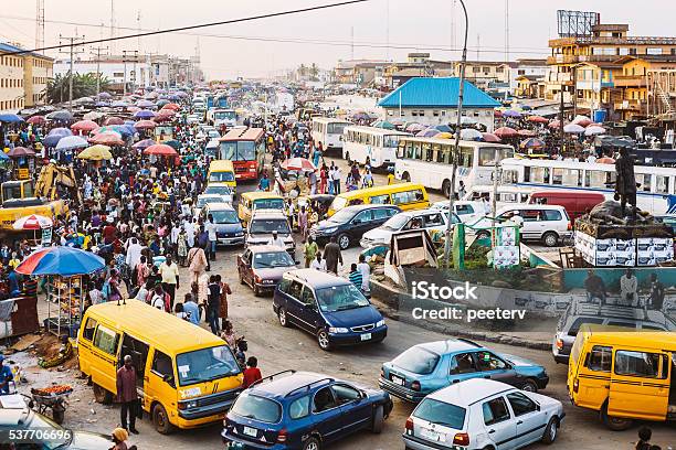 Busy Streets Of African Town Lagos Nigeria Stock Photo - Download Image Now - Africa, Nigeria, Lagos - Nigeria