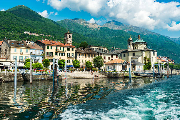 Cannobio at Lake Maggiore from lakeside stock photo
