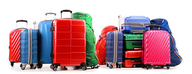 istock Suitcases and backpacks isolated on white background 537710786