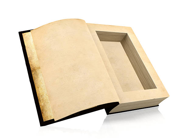 istock Opened ancient paper book with a hole in a middle 537711164