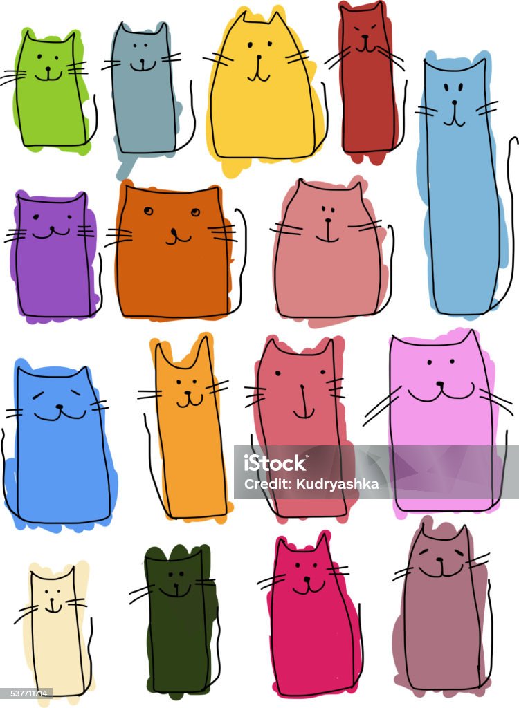 Koleksi Kucing Berwarnawarni Sketsa Untuk Desain Anda Ilustrasi Stok