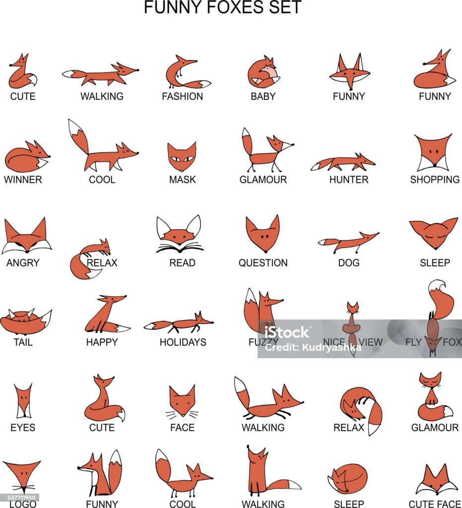 Fox icons, collection for your design Fox icons, collection for your design. Vector illustration Fox stock vector