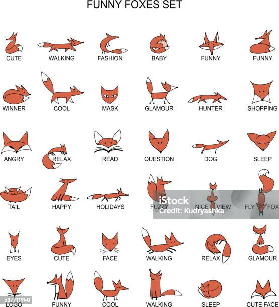 Fox Icons Collection For Your Design Stock Illustration - Download Image Now - Fox, Icon Symbol, Animal