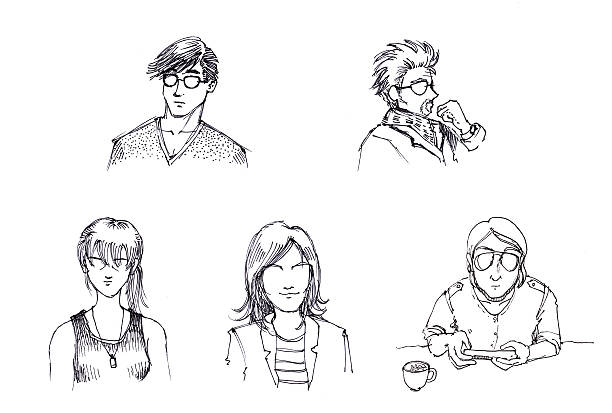 Characters of people in different style pen drawing illustration