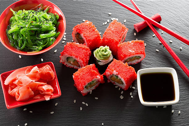 istock sushi and rolls with green sea salad 537713776
